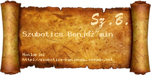 Szubotics Benjámin névjegykártya